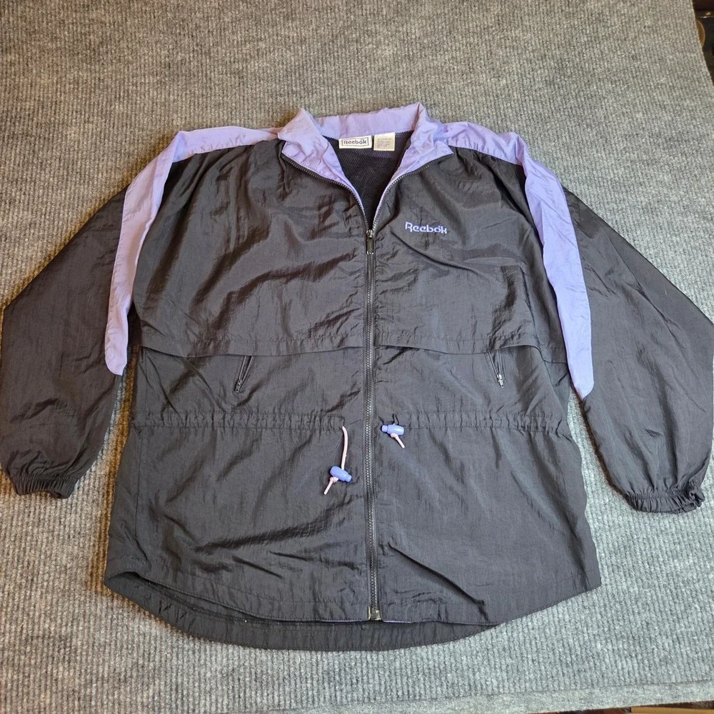 Vintage Reebok Black & Purple Nylon Windbreaker Jacket Size‎ L